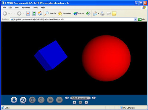 Red Sphere Blue Box X3D Example.